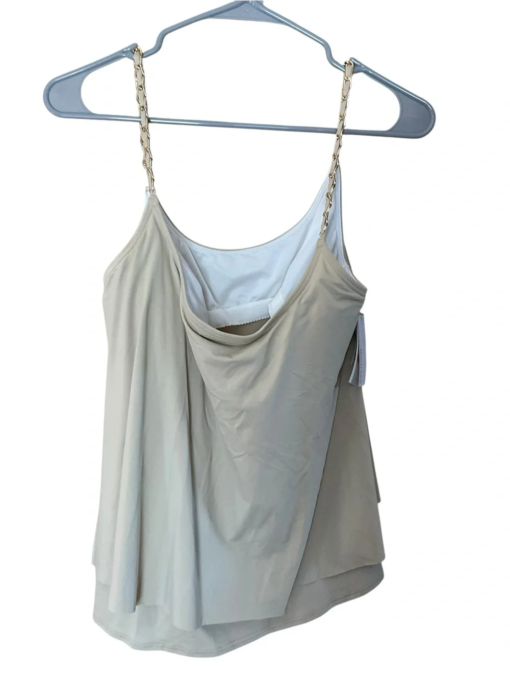 NWT Michael Kors Sand Layered Tankini Top Gold Chain Straps Size Small